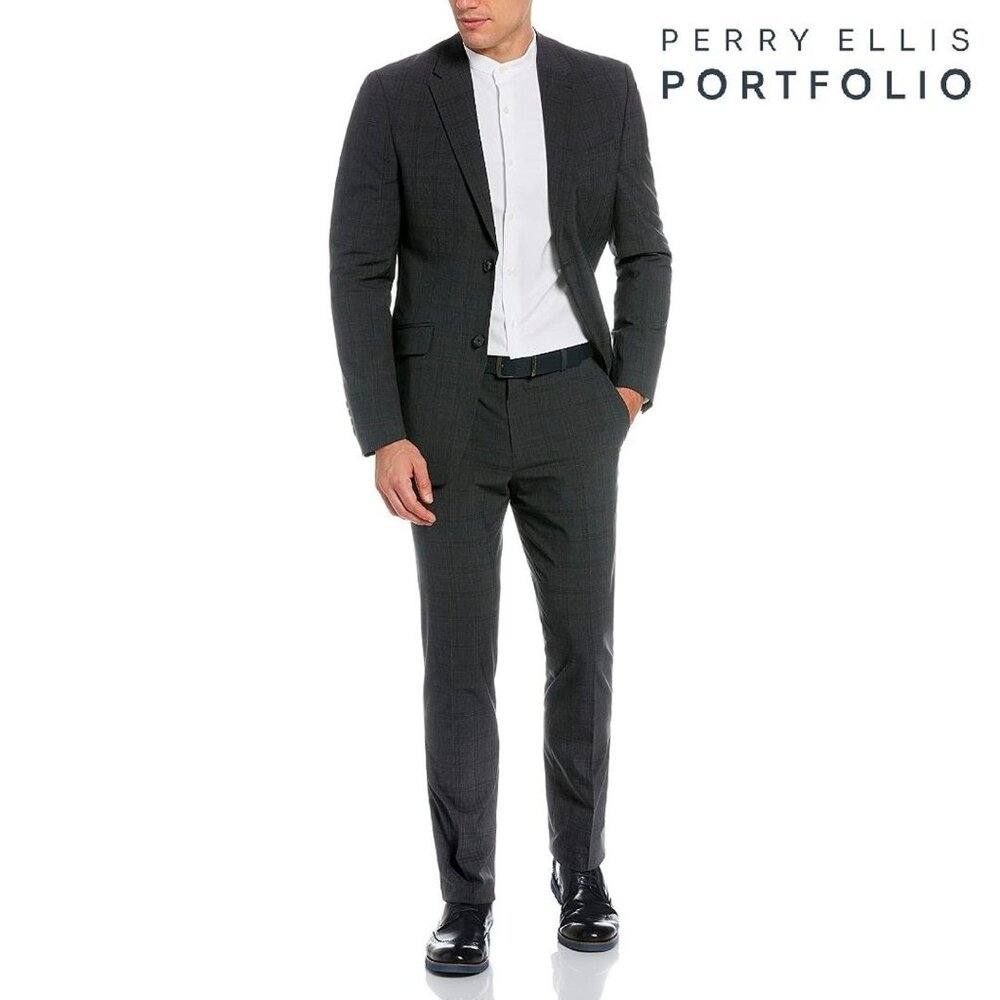 Perry Ellis Portfolio Men's‎ Tonal Plaid 2 PC Wool Suit Jacke